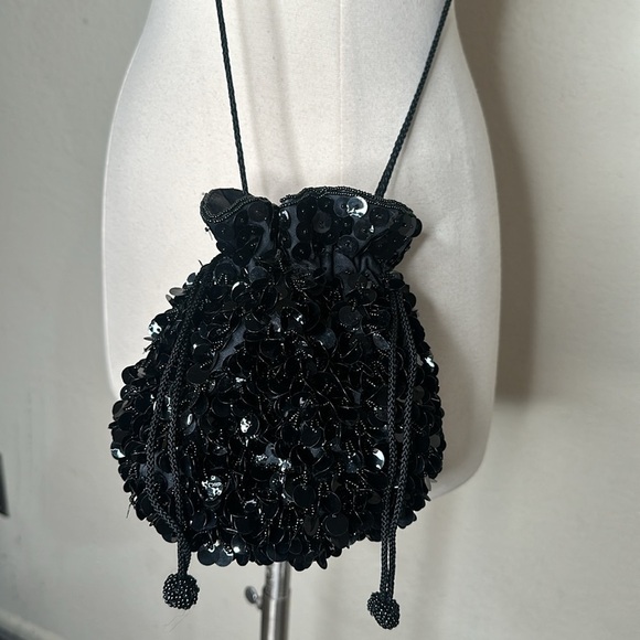 VTG La Regale Ltd Evening Bag Beaded Sequin Drawstring Purse Crossbody Reticule - Picture 10 of 12